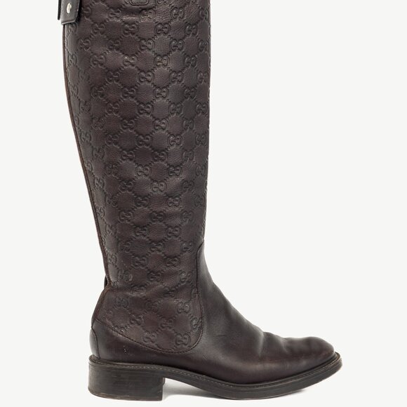 Gucci Maud Chocolate Soft Guccissima Leather Knee-High Riding Boots - Picture 2 of 13